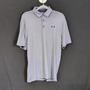 Under Armour Men's Medium Blue & Grey Striped Polo Shirt
